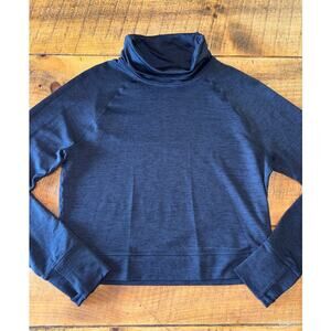 Prana Womens Navy Blue Cropped Ribbed Stretchy Athletic Top‎ Thumbholes Large